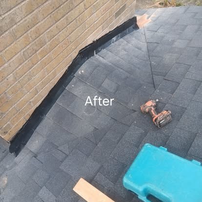 After: new flashing sealed along a brick wall
